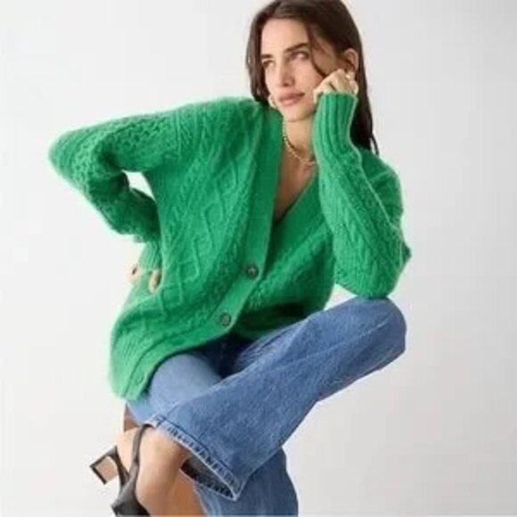 J. Crew Sweaters - J CREW WOOL CARDIGAN GREEN